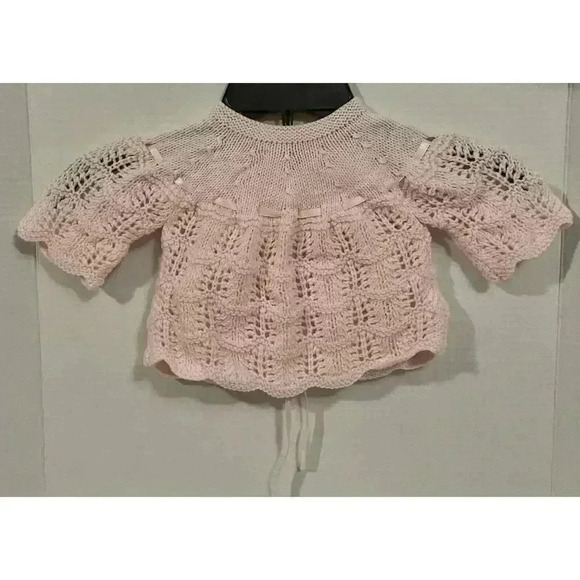 Handmade Knitted Baby Sweater Set With Hat Pink Jerene Bartle - Picture 3 of 4
